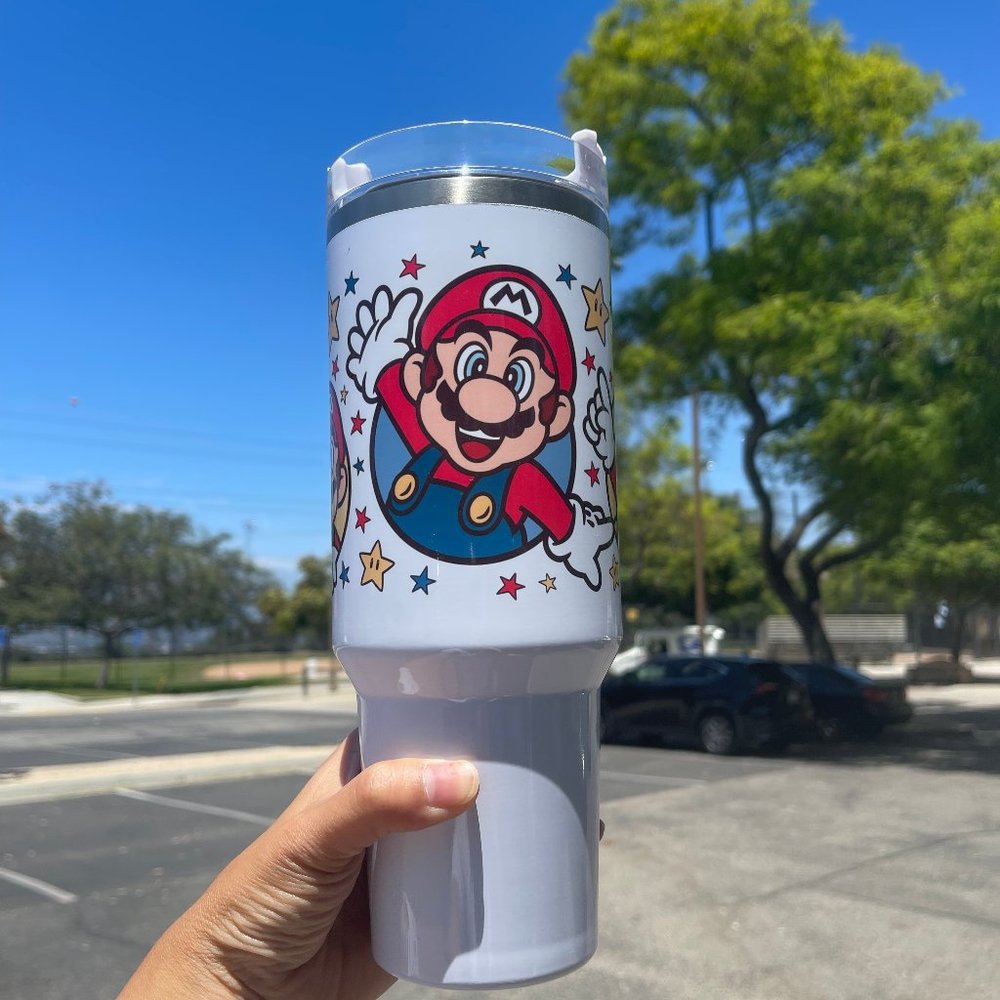 Custom Nintendo Super Mario Bros Tumbler 40 oz tumbler with hand carry handle. - Picture 3 of 8